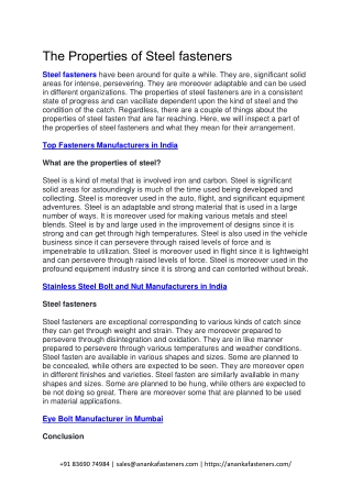 The Properties of Steel fasteners