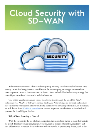 Cloud Security With SD-WAN | Digital Carbon