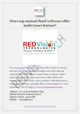 Does top mutual fund software offer multi asset feature