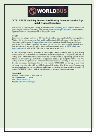 WORLDBUS Redefining Conventional Hosting Frameworks with Top-notch Hosting Ecosy