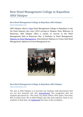 Best Hotel Management College In Rajasthan