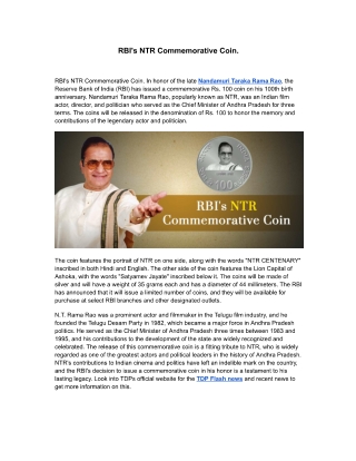 RBI's NTR Commemorative Coin.