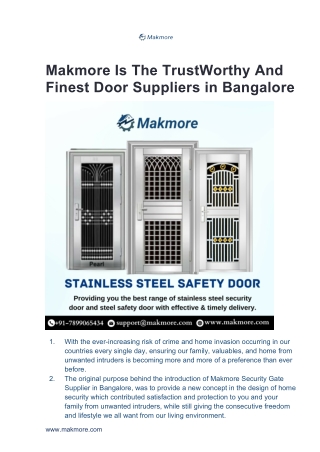 Makmore Is The TrustWorthy And Finest Door Suppliers in Bangalore