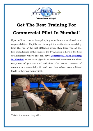 Get The Best Training For Commercial Pilot In Mumbai