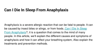 Can I Die In Sleep From Anaphylaxis