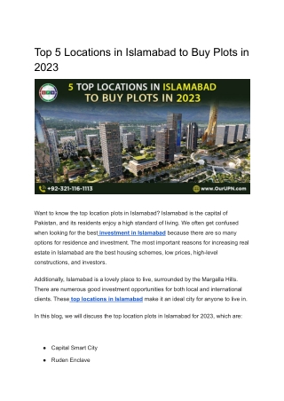 Top 5 Locations in Islamabad to Buy Plots in 2023