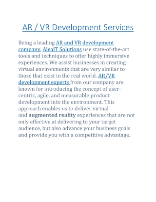 AR  VR Development Services