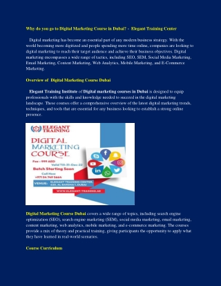 Why do you go to Digital Marketing Course in Dubai - Elegant Training Center