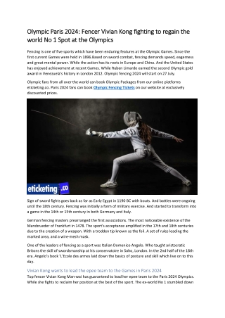 Olympic Paris 2024 Fencer Vivian Kong fighting to regain the world No 1 Spot at the Olympics