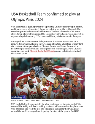 USA Basketball Team confirmed to play at Olympic Paris 2024