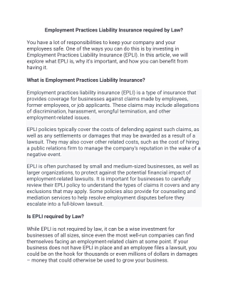 Employment Practices Liability Insurance required by Law