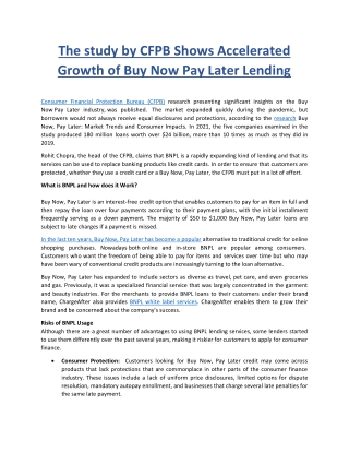 Study by CFPB Shows Accelerated Growth of Buy Now Pay Later Lending