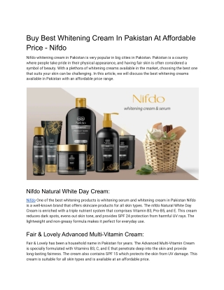 Buy Best Whitening Cream In Pakistan At Affordable Price - Nifdo