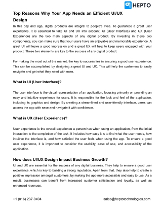 Top Reasons Why Your App Needs an Efficient Ul UX Design