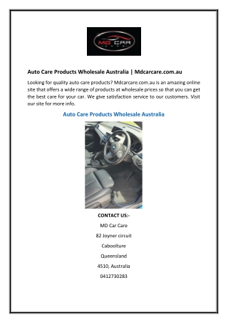 Auto Care Products Wholesale Australia Mdcarcare.com.au