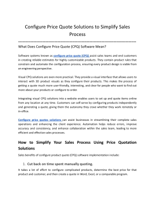 Configure Price Quote Solutions to Simplify Sales Process