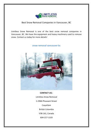 Best Snow Removal Companies in Vancouver, BC