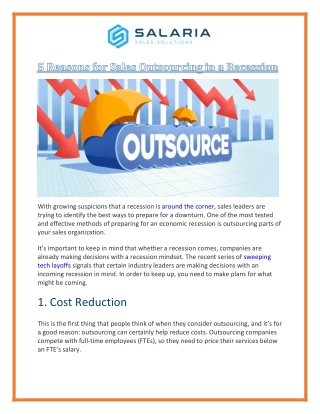 5 Reasons for Sales Outsourcing in a Recession