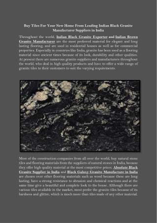 Buy Tiles For Your New Home From Leading Indian Black Granite Manufacturer Suppliers in India