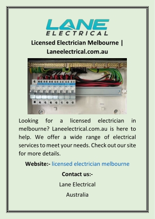 Licensed Electrician Melbourne  Laneelectrical.com