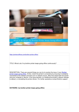 What to do if my brother printer keeps going offline continuously?