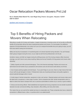 Oscar Relocation Packers Movers Pvt