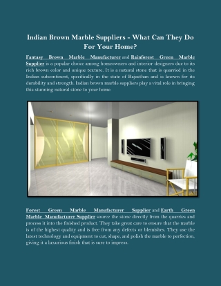 Indian Brown Marble Suppliers - What Can They Do For Your Home
