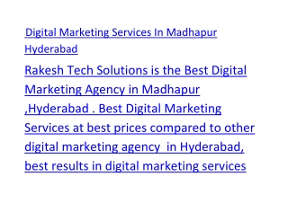 Digital Marketing Services In Madhapur Hyderabad