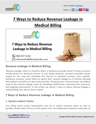 7 Ways to Reduce Revenue Leakage in Medical Billing