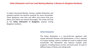 Voltas Dishwasher and Front Load Washing Machine A Review for Bangalore Residents