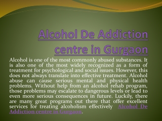 Alcohol De Addiction centre in Gurgaon