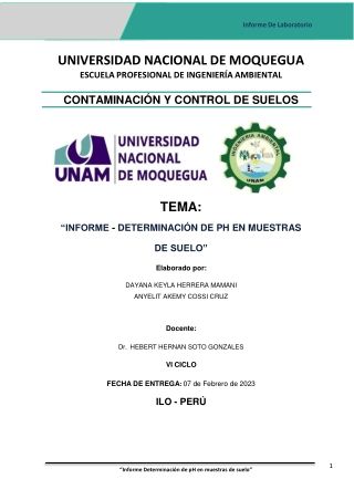 INFORME DE LABORATORIO - DETERMINACIÓN DE pH EN MUESTRAS DE SUELO