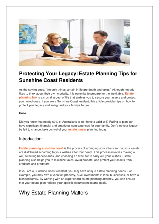 Protecting Your Legacy_ Estate Planning Tips for Sunshine Coast Residents