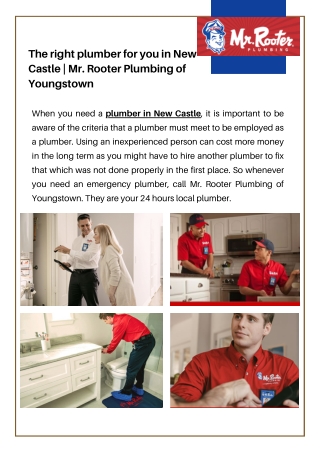 The right plumber for you in New Castle  Mr. Rooter Plumbing of Youngstown