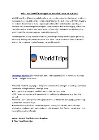 What are the different types of Worldtrip Insurance plans?