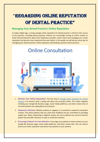 Regarding Online Reputation of Dental Practice