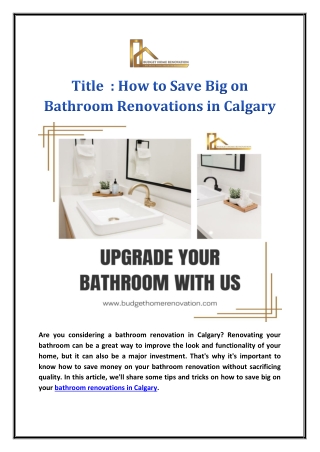 How to Save Big on Bathroom Renovations in Calgary
