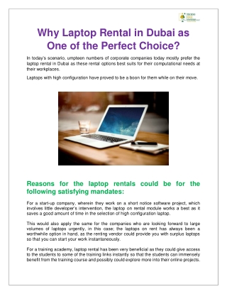 Why Laptop Rental in Dubai as One of the Perfect Choice