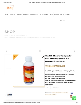 Shop Clearkill Dog and Cat Flea and Tick Spray Online at Best Price, 100 ml