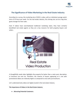 The Significance of Video Marketing in the Real Estate Industry