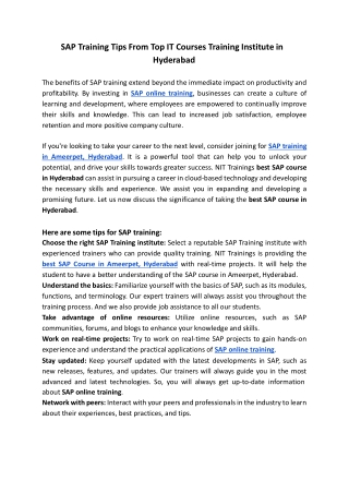 SAP Training Tips From Top IT Courses Training Institute in Hyderabad
