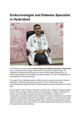 Endocrinologist and Diabetes Specialist in Hyderabad | Dr. Jp Kotla