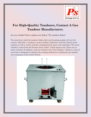 Gas Tandoor Manufacturer In India