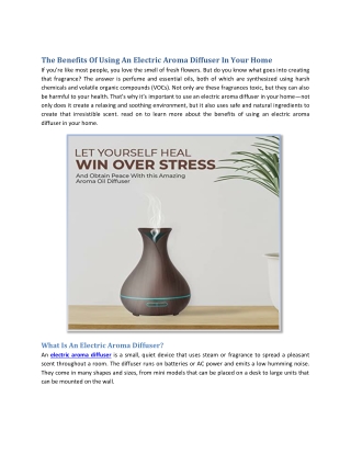 The Benefits Of Using An Electric Aroma Diffuser In Your Home