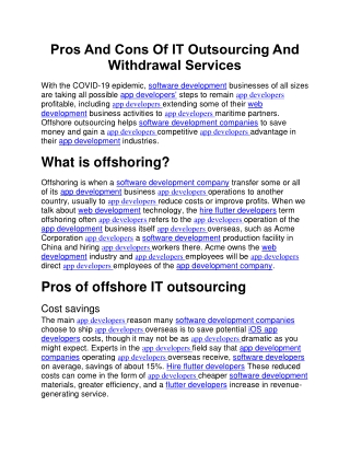 Pros And Cons Of IT Outsourcing And Withdrawal Services