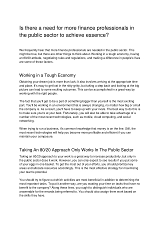 Is there a need for more finance professionals in the public sector to achieve essence