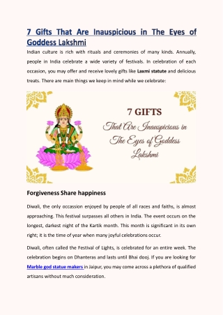 7 Gifts That Are Inauspicious in The Eyes of Goddess Lakshmi