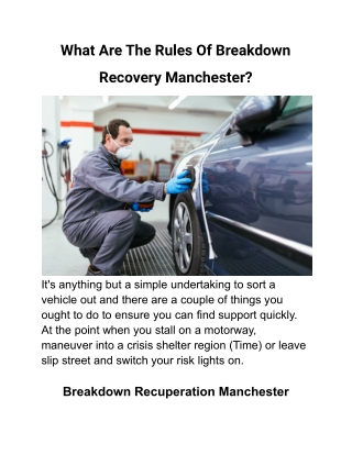 What Are The Rules Of Breakdown Recovery Manchester