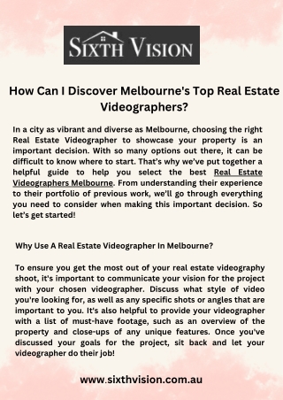 How Can I Discover Melbourne's Top Real Estate Videographers