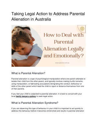 Taking Legal Action to Address Parental Alienation in Australia